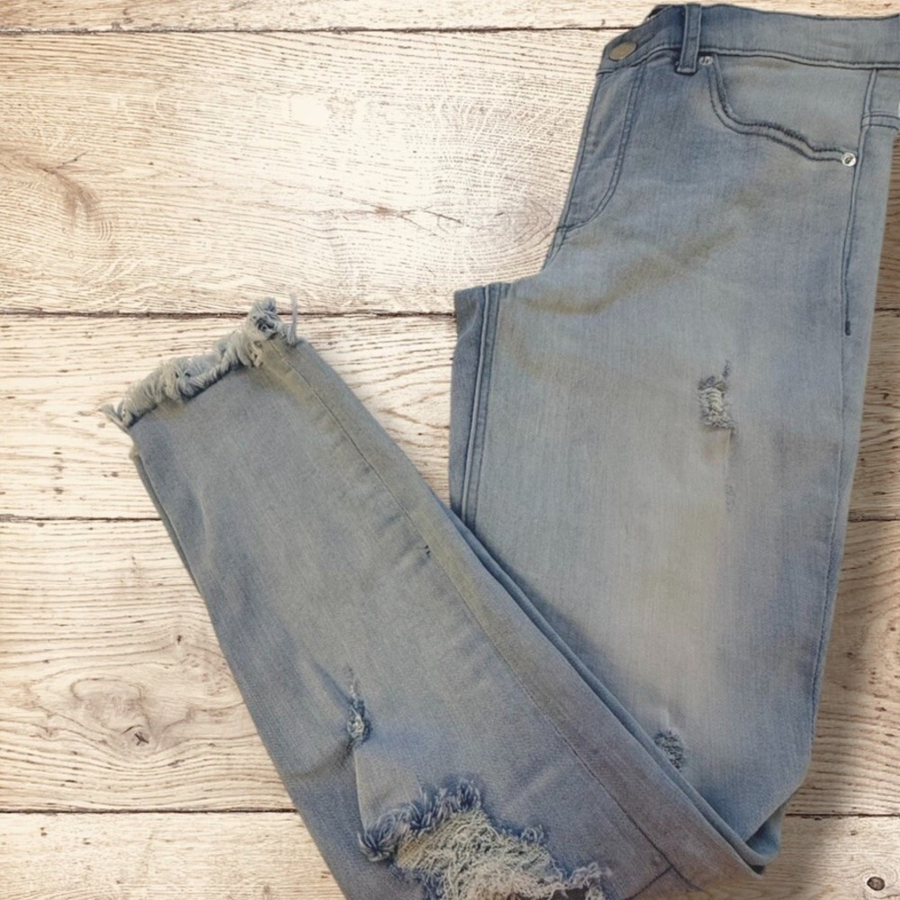 Express Women's Distressed Stretch High Rise Ankle Denim Jeans - Size 6 - Blue